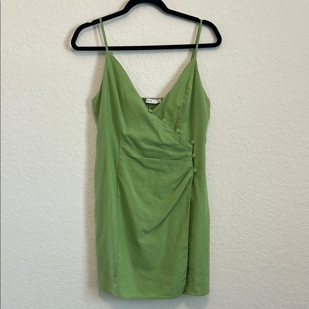 Lush Lime Green Wrap-Front Mini Dress